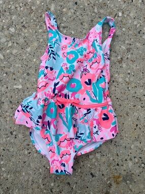 Carter's Pink Teal Floral Ruffle One-Piece Swimsuit